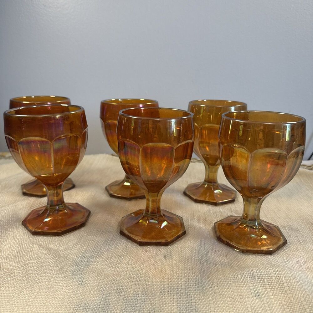 Vintage Imperial Colonial Marigold Carnival Glass Water Goblets Lot 6